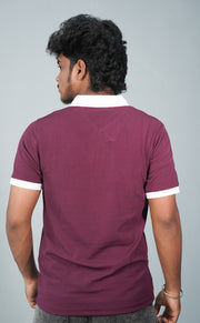 Korean Half Sleeve Collar Neck ZIpper Tshirt for Men- White with Maroon